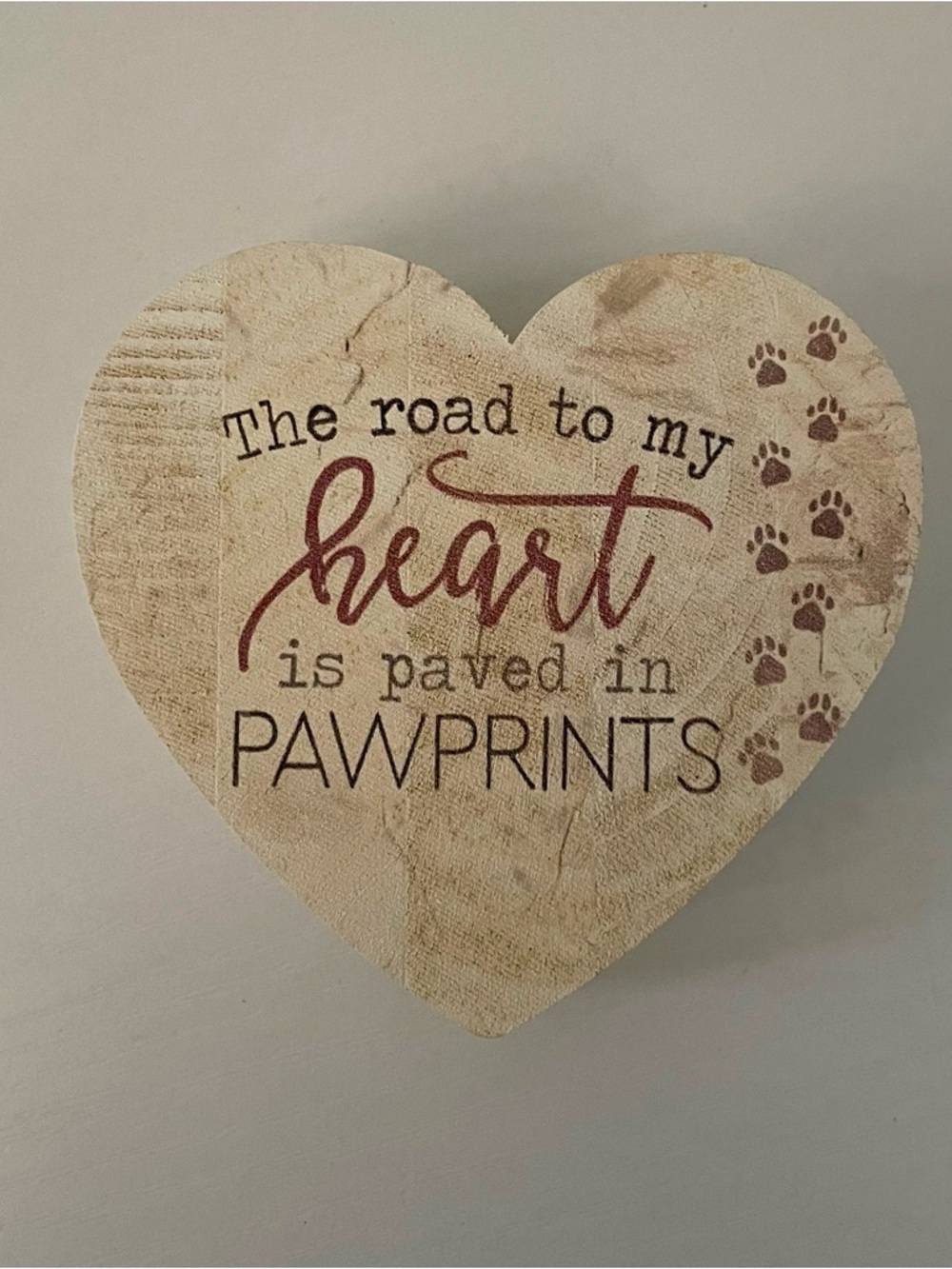 Heart-Shaped Pawprints Wood Table Top Accent